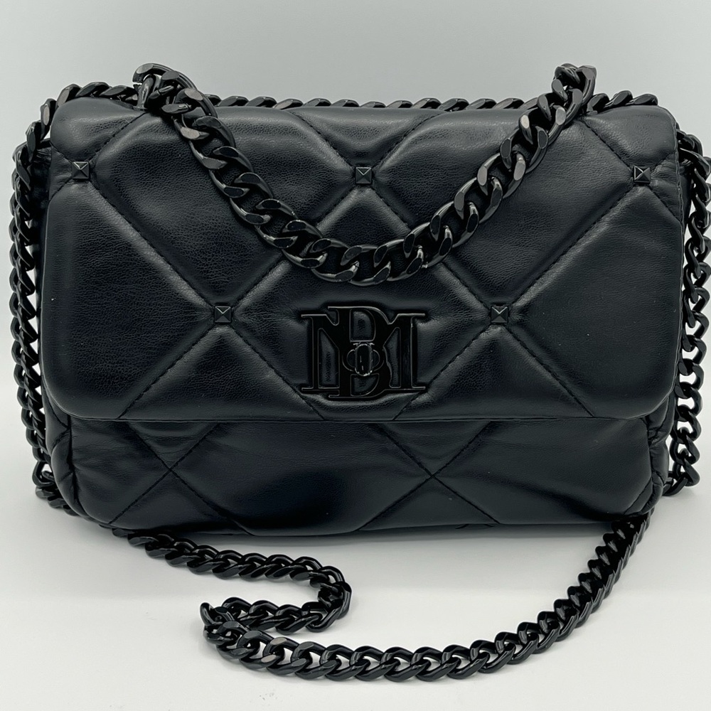 Badgley Mischka Black Quilted Leather Chain Shoulder Bag
